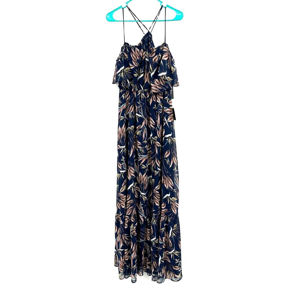 NWT Lulus size small blue floral maxi dress tieredβ strappy halter like top